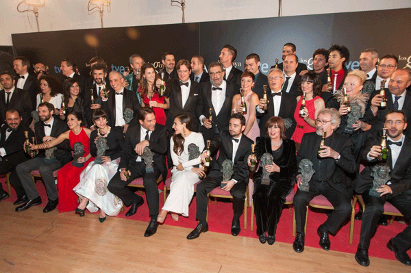 Foto de família de los premiados de los Premios Goya al entorno de Moët & Chandon. Foto Bernardo Paz.